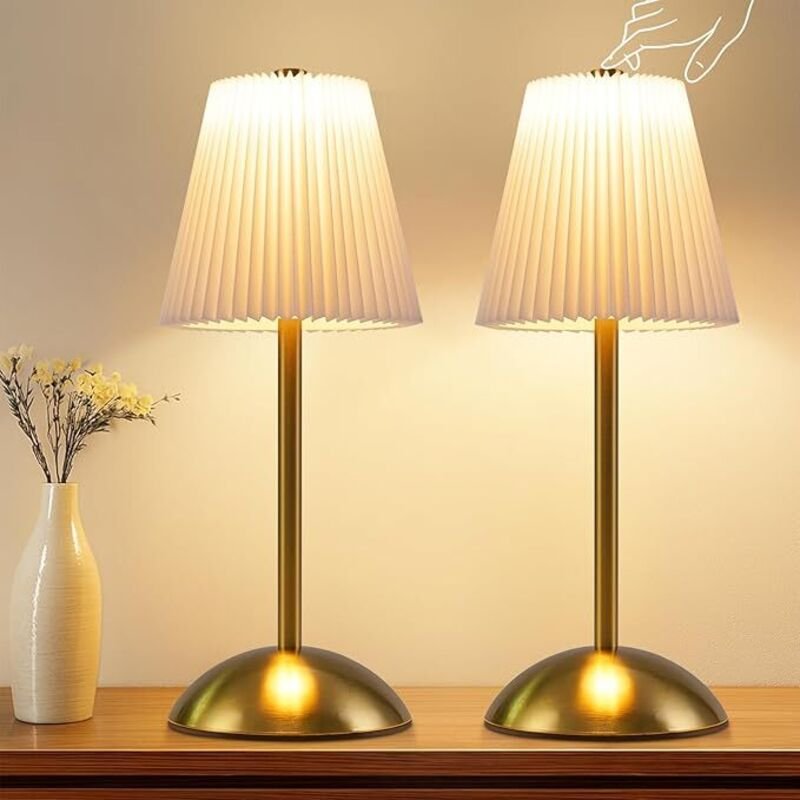 GBLY Nachttischlampe 2er Set Akku LED Kabellos Dimmbar Touch USB Stofflampenschirm Modern Für Schlafzimmer Küche