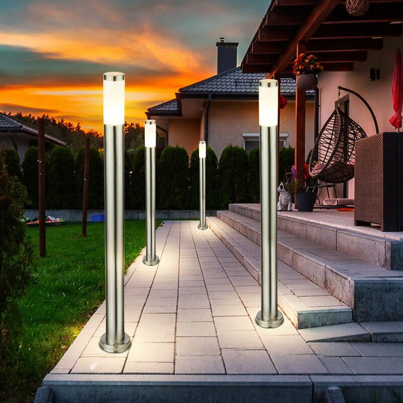 Etc-shop - 4er Set Design Außen Beleuchtungen IP44 Steh Lampen Edelstahl Stand Leuchten Strahler E27