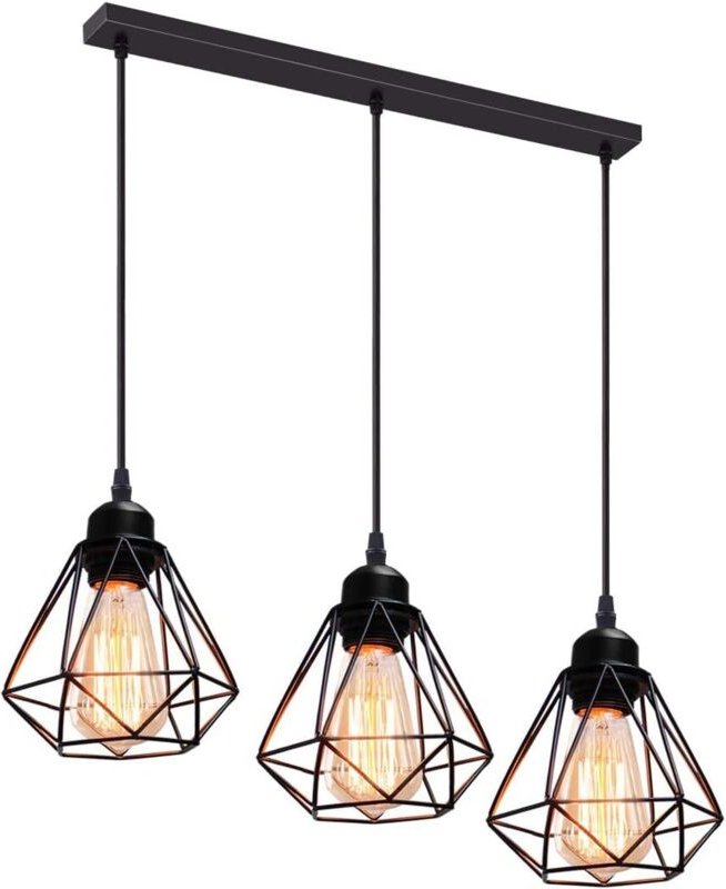 3 Flammig E27 Vintage Industrie Pendelleuchte, Schwarz Metall Hängelampe für Wohnzimmer,Restaurant,Cafe,Bar,Küche(Rechte...