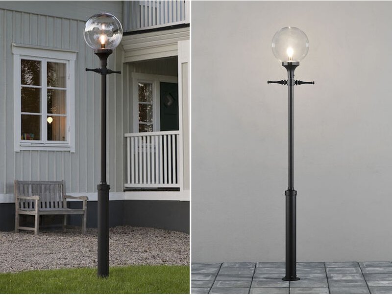 Meinewunschleuchte - Große led Mastleuchte Aluminium Schwarz mit Glaskugel, Höhe 240cm