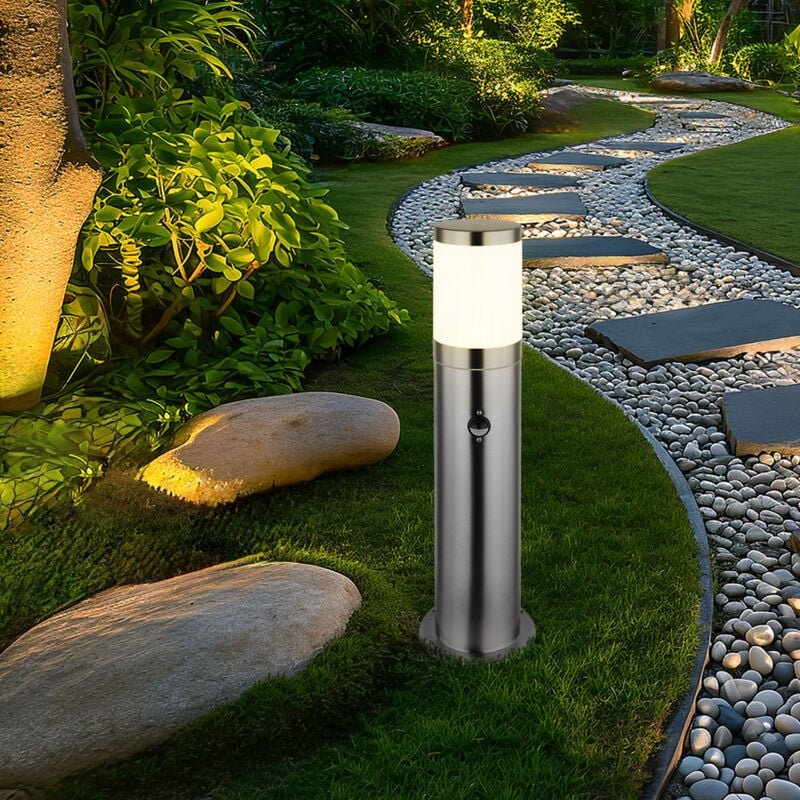 Led Sockelleuchte E27 Stehlampe Terrassen Außenleuchte Bewegungsmelder Wetterfest IP44, Edelstahl Kunststoff, 9W 810lm w...