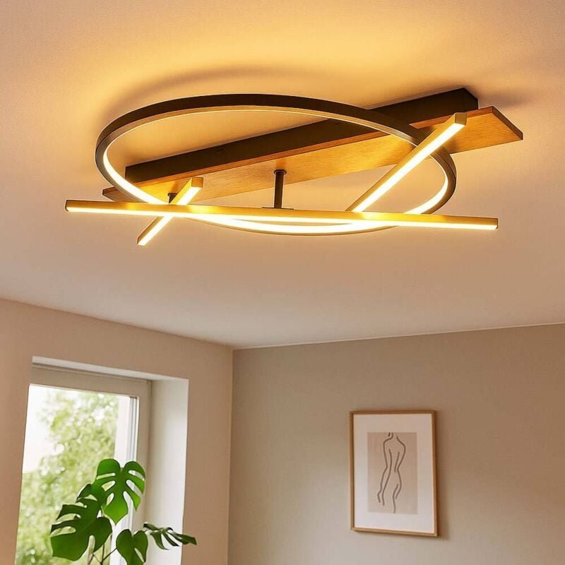 Globo Lighting - Deckenleuchte led Holzoptik Dreh-Schwenkbar 3 Lichtmodi Wohnzimmerlampe d 60 cm