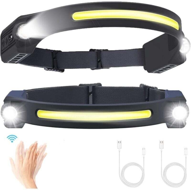 Ulisem Wiederaufladbare LED-Stirnlampe, 2 Stück, Stirnlampe mit 5 Modi, Bewegungssensor, 260 Grad, wasserdicht, IPX4, US...