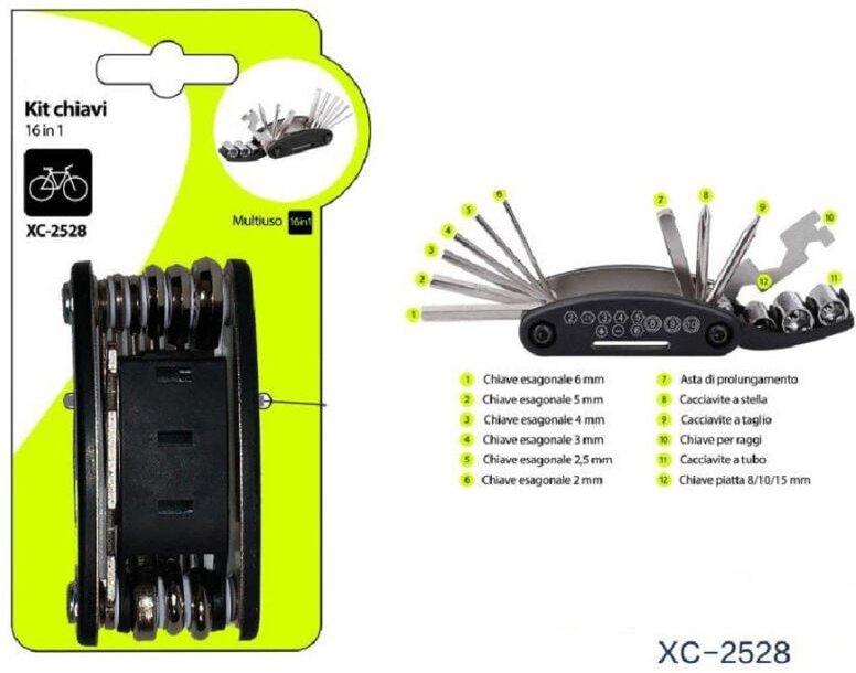Trade Shop - 16IN1 SCHRAUBENSCHLÜSSEL-KIT MEHRZWECK-FAHRRAD-REPARATUR-WERKZEUG XC-2528 -