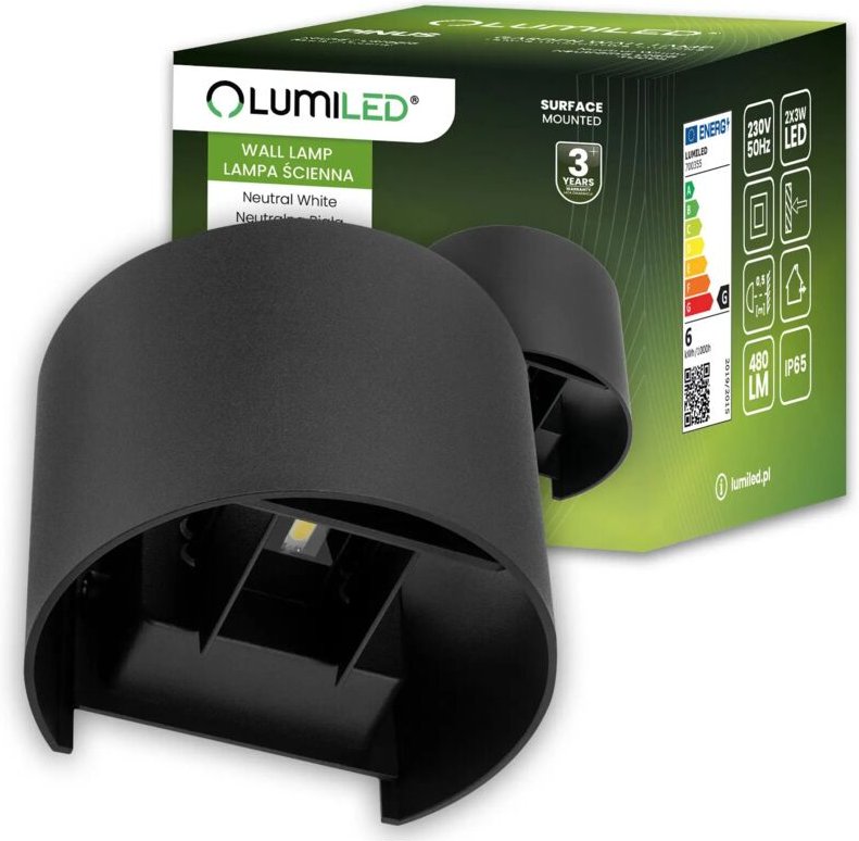 LED-Gartenwandleuchte, Fassade, 2 x 3 W, 4000 K, höhenverstellbar, schwarz, PINUS LUMILED