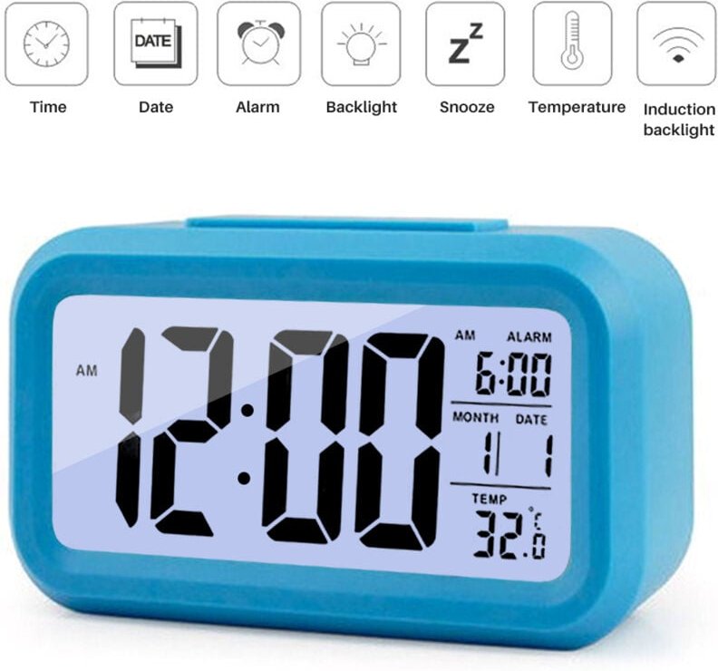 Elektronischer LED-Wecker, Digitalwecker für Homeoffice, Küche, Nachttisch, Uhr, Kalender, Temperaturanzeige, Tischuhr