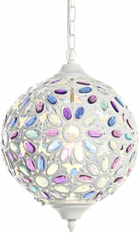 Dkd Home Decor - Acrylmetallendecke 28x28x44 weiße Blumen Acrylmetall mehrfarbige Materialfamiliendecke und Wände Detail...