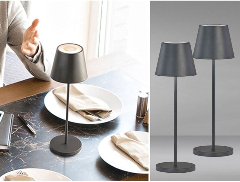 Meinewunschleuchte - 2er set Outdoor Akku Tischlampen Schwarz mit usb Ladefunktion, 34cm