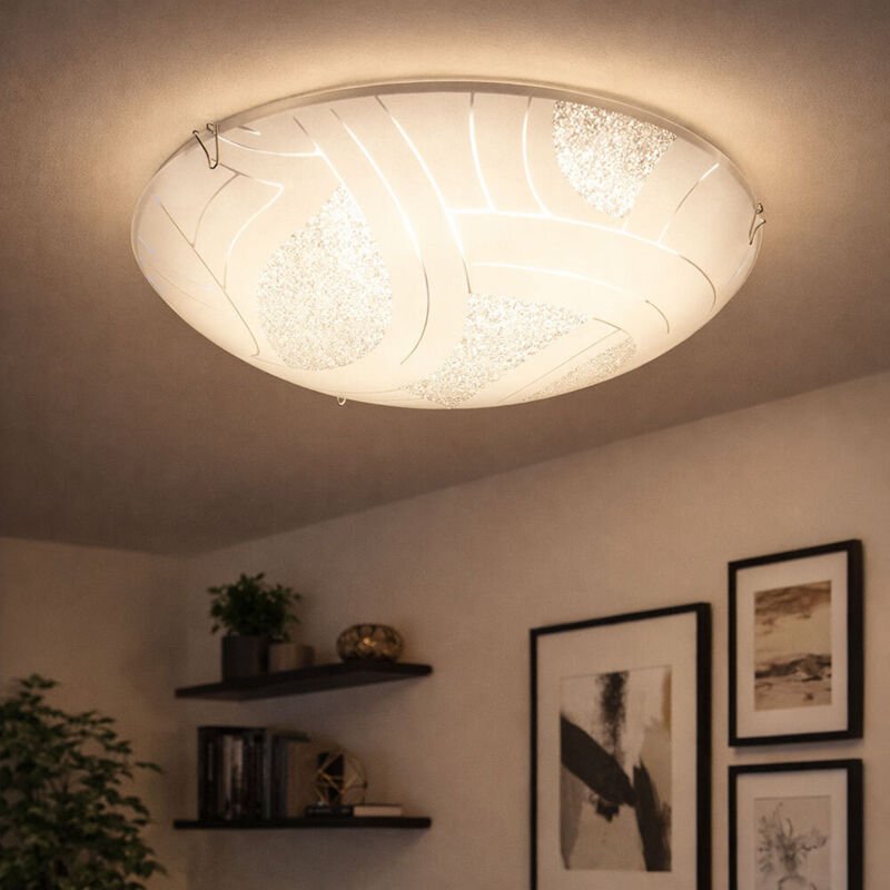 Globo - Deckenleuchte Glasschirm Deckenlampe 1-Flammig Kristalle Wohnzimmer Beleuchtung 1-flammig satiniert, Metall chro...