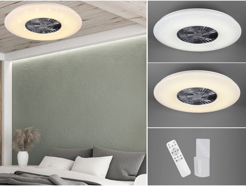 Reality Leuchten - Deckenleuchte mit Ventilator 59cm Fernbedienung, dimmbar, Sternenhimmel