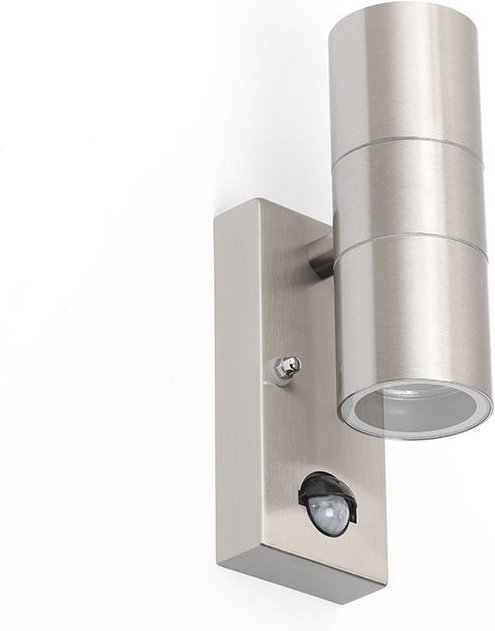 Qazqa - Außenwandleuchte Stahl 2-Licht IP44 mit Bewegungssensor - Duo