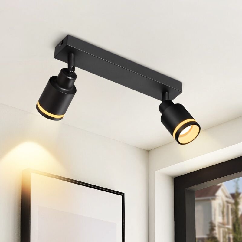 Deckenstrahler Modern Schwarz Deckenleuchte: 2 Flammig Schwenkbar Deckenspot Flurlampe GU10 Deckenlampe Metall Innen Wan...