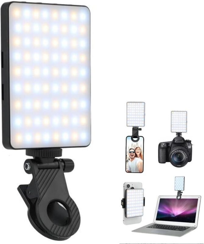 Tragbarer LED-Selfie-Blitz mit Clip, 3 Beleuchtungsmodi, geeignet für Vlogging, Kamera und Computer, schwarz