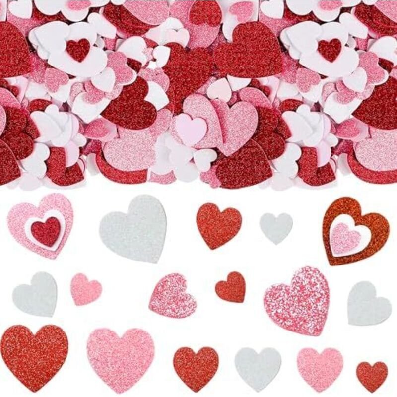 Glitzer Herz Sticker Moosgummi Selbstklebend,200 Stk Schaumstoff Herz Konfetti Groß,Hochzeit Streudeko Herzen Rot, Herzc...