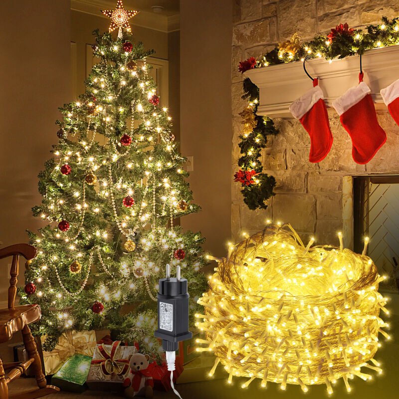 Thumbnail - VINGO 10M 100 LED Lichterkette Beleuchtung 8 Lichtmodi Wasserdicht Innen Außen Weihnachten Hochzeit Party Garten Deko Wa...