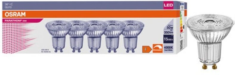Spot Par16 LED 36° 4,5 W Gu10 Kaltweiß Packung zu 5 - Osram