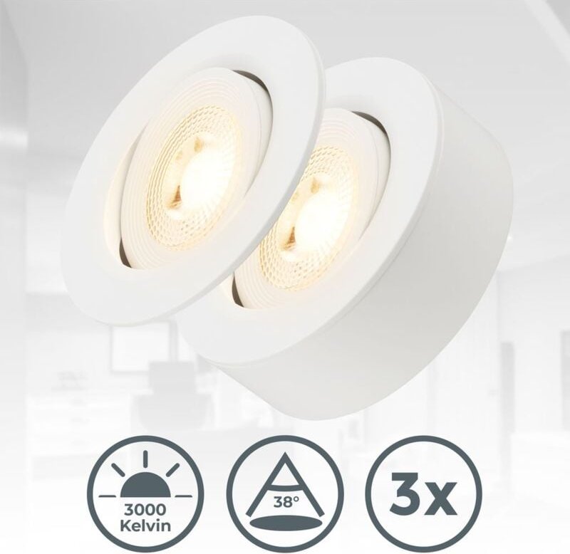 Thumbnail - B.k.licht - Einbaustrahler 76mm 3er Set - 230V, 5W, 500lm, led, warmweiß, weiß