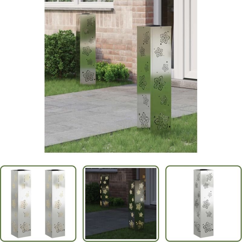 Wegeleuchten - Solar LED Weg Licht 2 pcs Silber Galvanisiertes Stahl