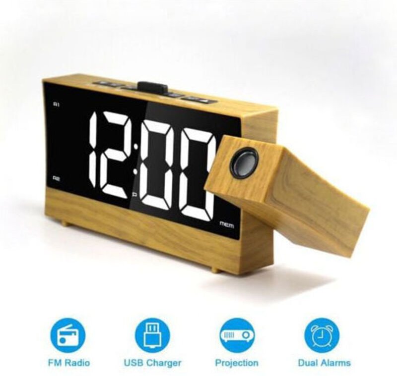 Projektionswecker fürs Schlafzimmer mit Anzeige der Innen- und Außentemperatur, Dualalarm, Tischfunktion