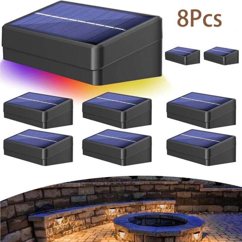 Set mit 8 Solar-Außenleuchten, Gartenbeleuchtung, Wandleuchten mit warmweißem und kaltweißem sowie RGB-Licht, 4 Modi, IP...