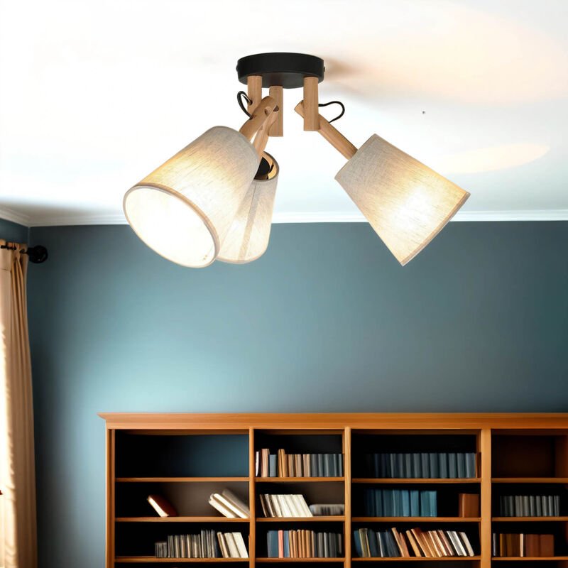 Licht-erlebnisse - Deckenlampe E27 3-flammig Stoff Holz Metall b: 46 cm h: 30 cm Deckenleuchte Wohnzimmer Esszimmer