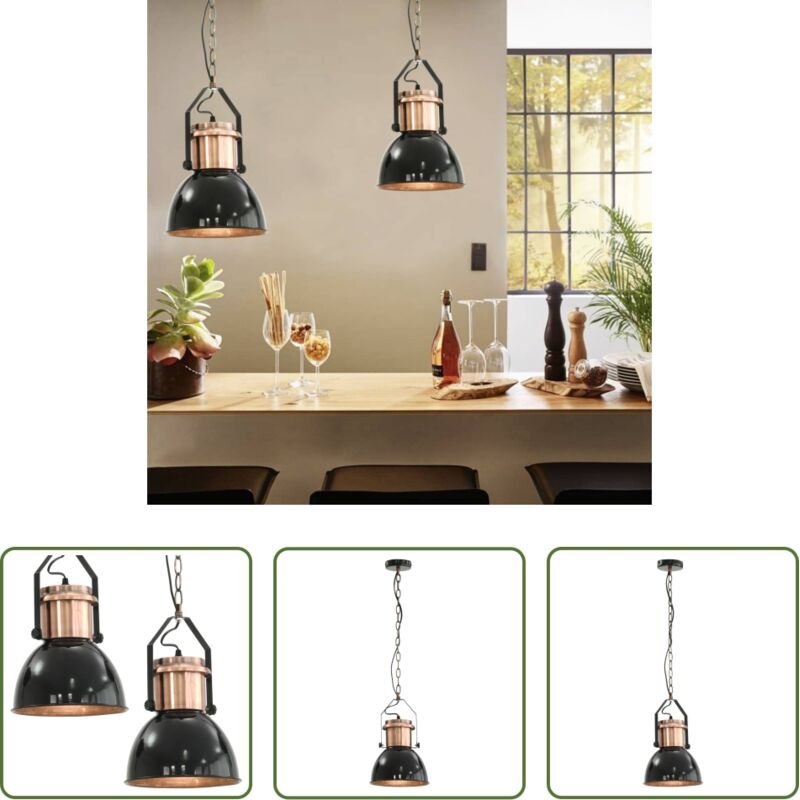 Pendelleuchte - Deckenlampe 2 Stk. Schwarz Rund E27