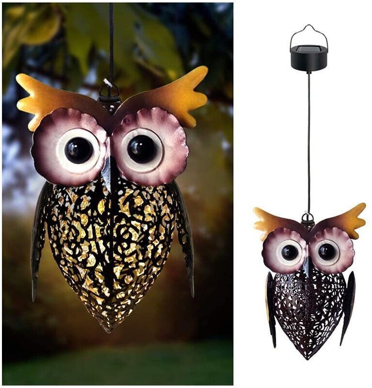 Hohle LED-Solar-Hängelaterne für den Außenbereich, Vintage-Stil, Metall, niedliches Eulenmotiv, wasserdicht, für Garten,...