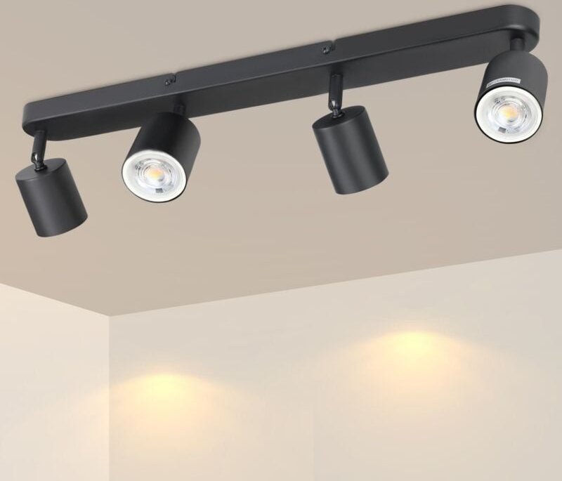 Led Deckenleuchte 4 Flammig Deckenstrahler Schwarz - Deckenlampe Wohnzimmer Strahler 350° Schwenkbar Deckenspots GU10 Sp...