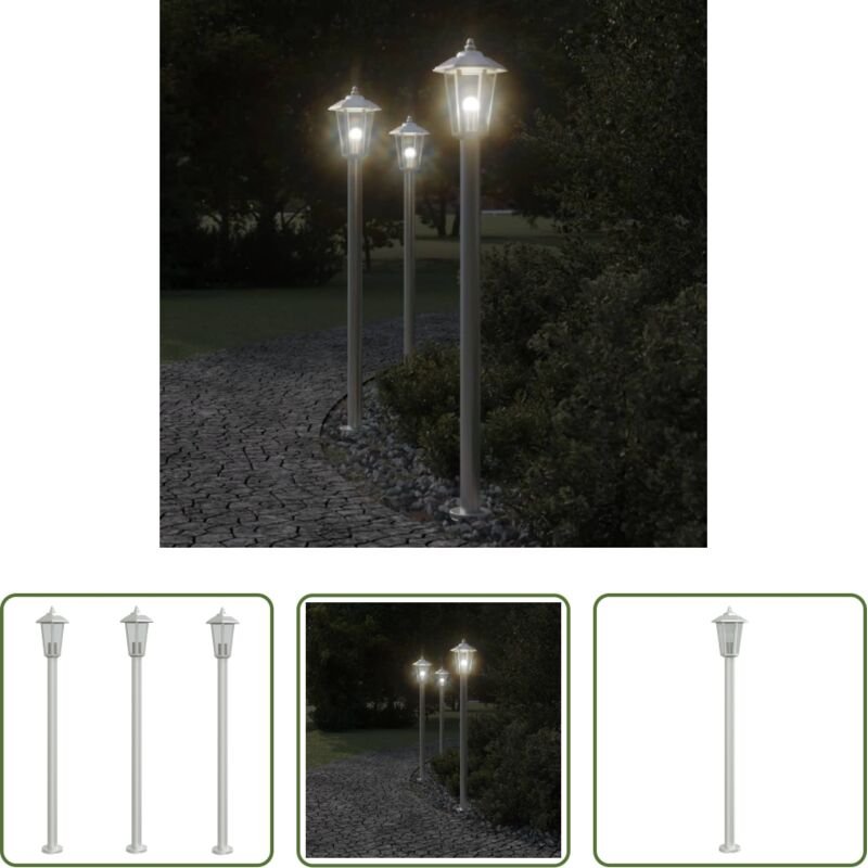 vidaXL Wegeleuchten - Wegeleuchten 3 Stk. Silbern 120 cm Edelstahl