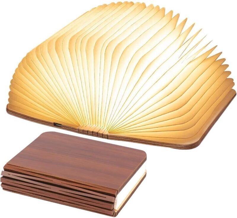 Thumbnail - Odipie - Klappbare LED-Buchlampe aus Holz, Walnuss-LED-Tischlampe, USB-Nachtlicht, wiederaufladbare Buchlampe, Stimmungs...