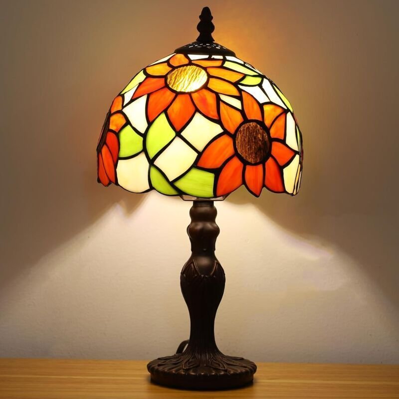 Tischlampe, sonnenblumenförmige Lampe aus getöntem Glas, kleine antike Nachttischlampe für Schlafzimmer, Wohnzimmer, Hom...
