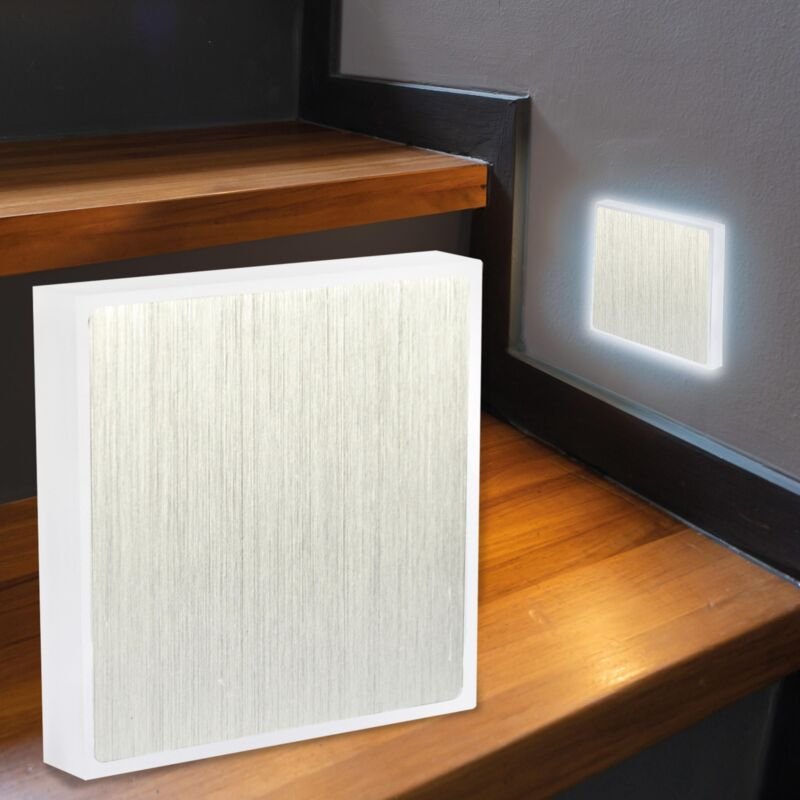 LED Treppenleuchte eckig Alu-gebürstet - Lichtfarbe: Kaltweiß 1,5W - Lichtaustritt: Halo