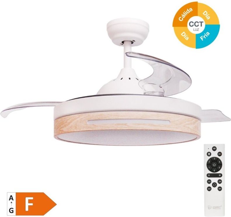 Deckenventilator "Buccheri" mit dimmbarem LED-Licht und Fernbedienung (36W 3CCT 3547lm) Weiß und Holzoptik