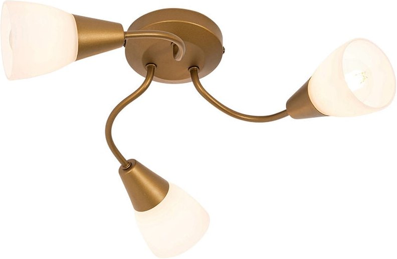 Klassischer Deckenstrahler Gold mit Milchglas rund 3-flammig – Madi