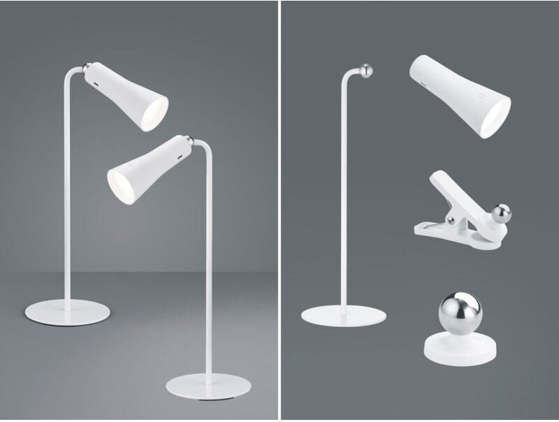 Meinewunschleuchte - 2er set 3 in 1 led Akku Tischleuchten mit Klemm- & Klebestation, Weiß h: 36cm