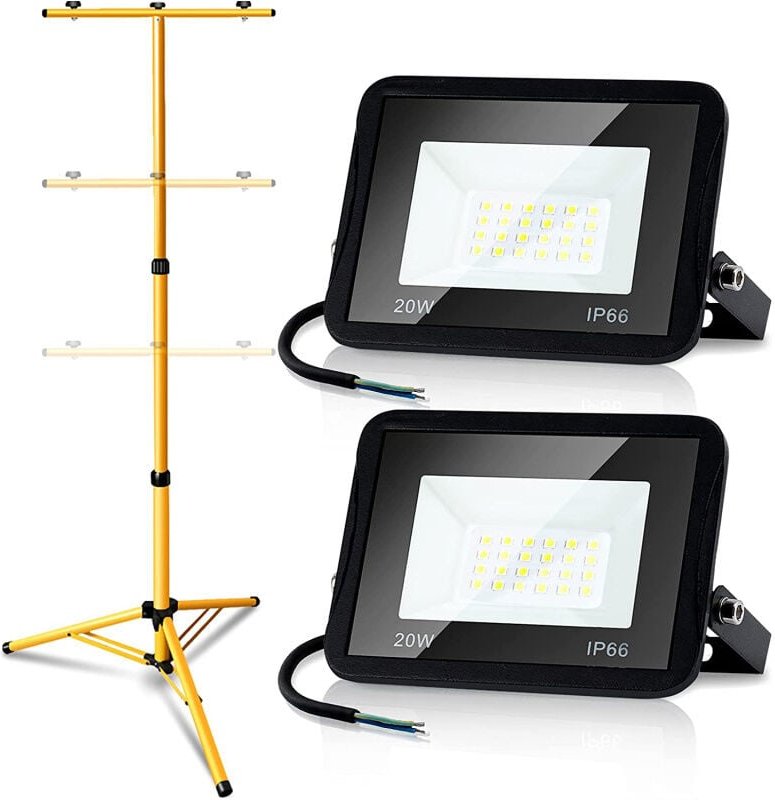 Swanew led Fluter mit Stativ Strahler Baustrahler IP66 Flutlicht Arbeitsleuchten für Garten Hof Hinterhof 2X20W Kaltweiß