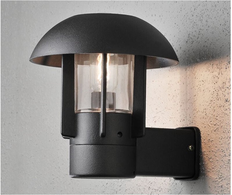 Konstsmide - Außenwandleuchte heimdal, Aluminium schwarz / Glas klar, E27 Fassung, IP44