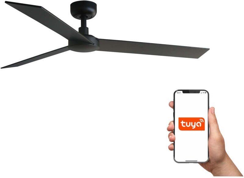 Faro Rudder Großer Deckenventilator mit 3 Flügeln, Mattschwarz, Walnuss, Tuya Smart System