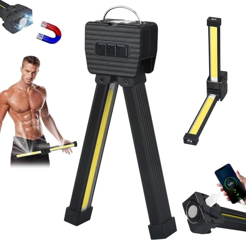 Magnetische Stehlampe, 180° klappbare magnetische Arbeitsleuchte, Stehlampe mit 7-stufigem Dimmer, mit Haken, für Outdoo...