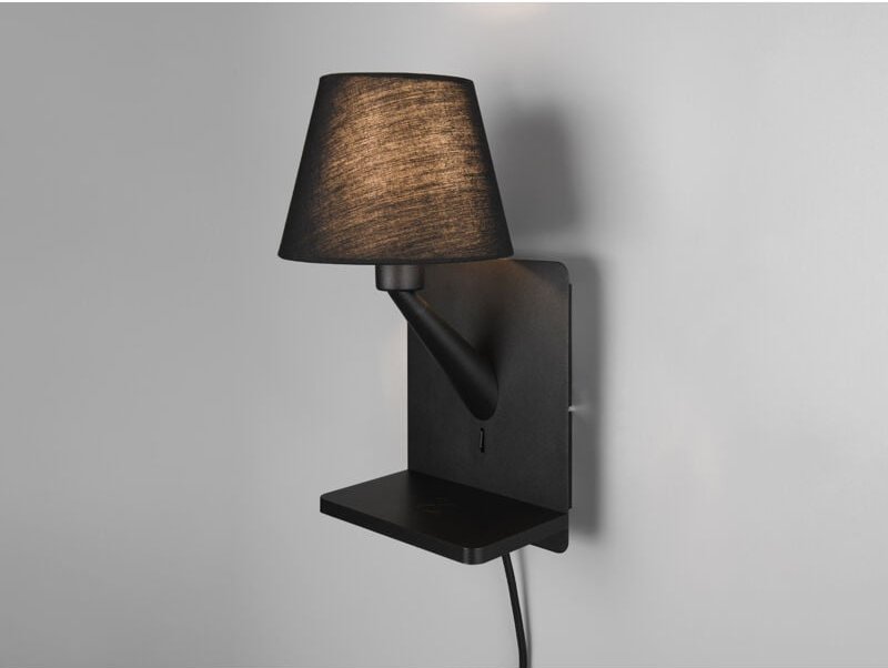 Trio - Wandleuchte comfort mit Stecker, Schalter & Ladefunktion Schwarz, Höhe 31cm