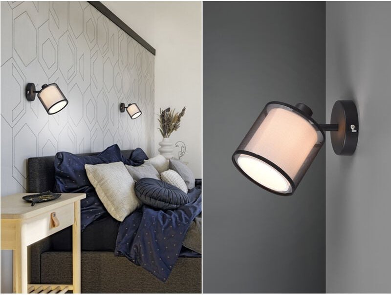 Thumbnail - Meinewunschleuchte - led Wandstrahler Organza 2-lagig Schwarz innen Weiß, Breite 12,5cm