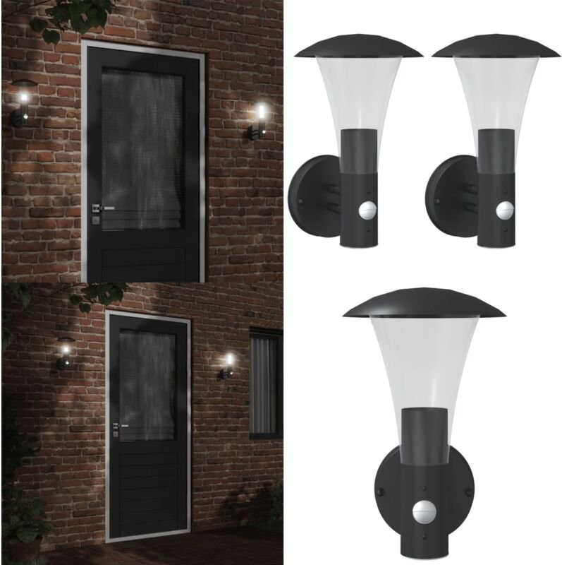 Vidaxl - Außenwandleuchten mit Bewegungsmelder 2 Stk. Schwarz Edelstahl - Outdoor-Beleuchtung - Wandleuchte - Bewegungsm...