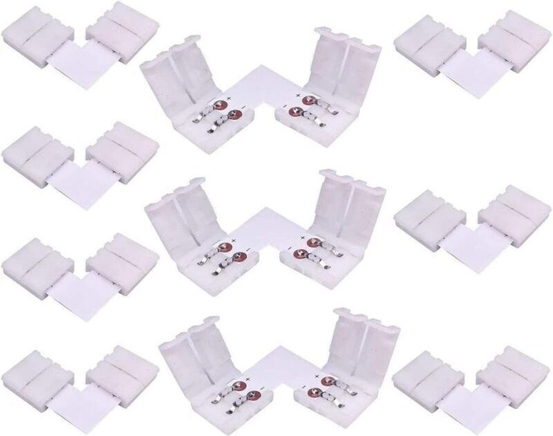 10 Stück 2-polige L-förmige LED-Streifenverbinder, rechtwinklige Eckverbinder für 10 mm breite einfarbige SMD 5050 5630 ...