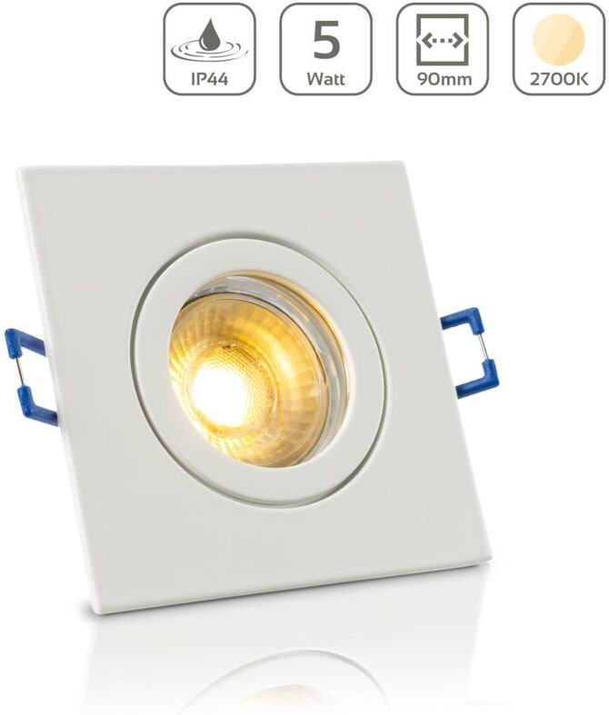 Einbauspot IP44 eckig - Farbe: Weiß - LED Leuchtmittel: GU10 5W warmweiß