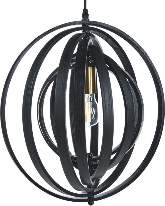 Hängelampe Schwarz aus Holz Rundes Design Verstellbarer Schirm Hängeleuchte Pendelleuchte Esszimmerlampe Esstischlampe W...