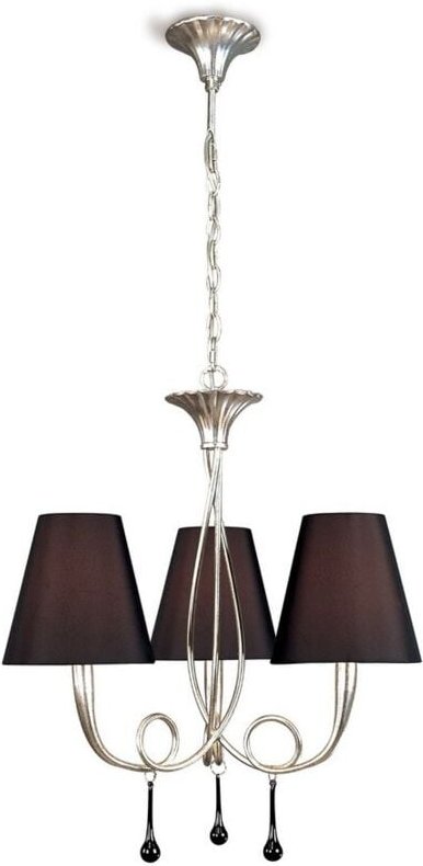 Inspired Mantra - Paola - Deckenanhänger 3 Licht E14, Silber mit schwarzen Farbtönen und schwarzen Glaströpfchen bemalt