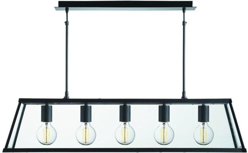 Searchlight Voyager - 5 Licht Deckenlaterne Anhänger Bar Matt Schwarz, Glasscheiben, E27