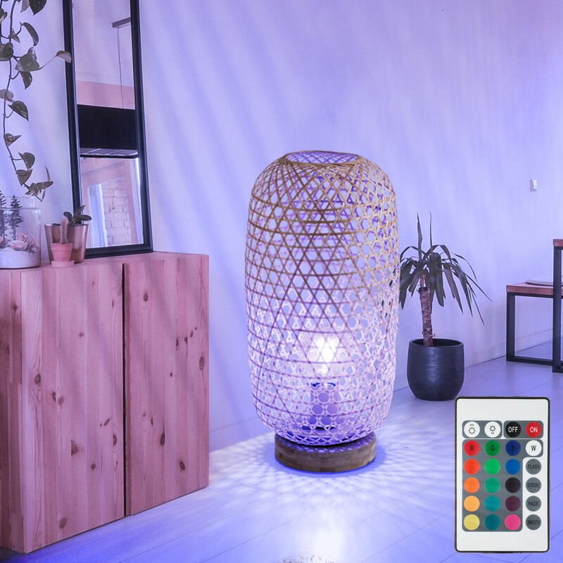 Tischleuchte Bambusgeflecht Tischlampe Bambus Beistellleuchte Boho Wohnzimmer, natur, Fernbedienung dimmbar, 1x rgb led ...