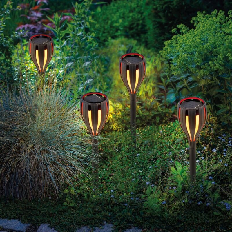 Solar Gartenstecker Bioko im 4er-Set wetterfest Solarfackel 102780 - Esotec
