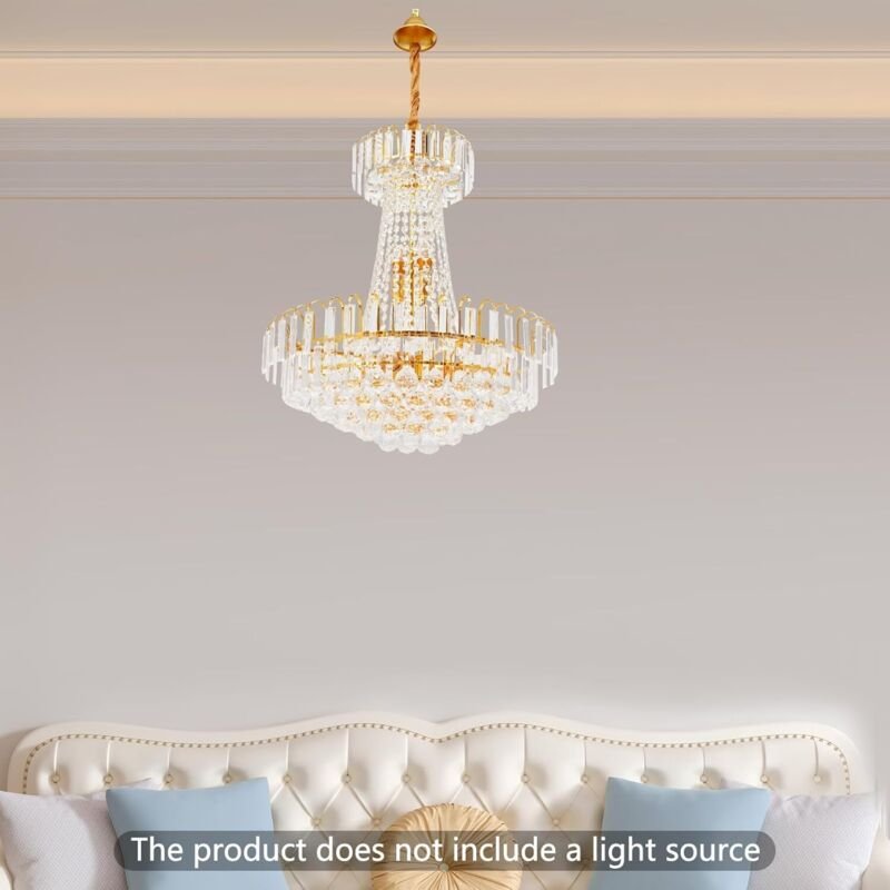 Moderner K9-Kristall Kronleuchter Gold Höhenverstellbar Kristall Deckenleuchte Deckenlampe für Wohnzimmer, Schlafzimmer,...